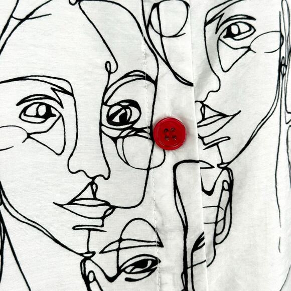 Shana Sz Small Wearable Art to Wear Abstract Blouse Shirt Top Unique White Red - Picture 4 of 7